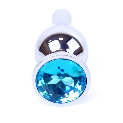 Bossoftoys - 64-00076 - Silver big Butt Plug - anal plug with Light blue stone - length 9 cm - dia 2,9 cm - colour window box