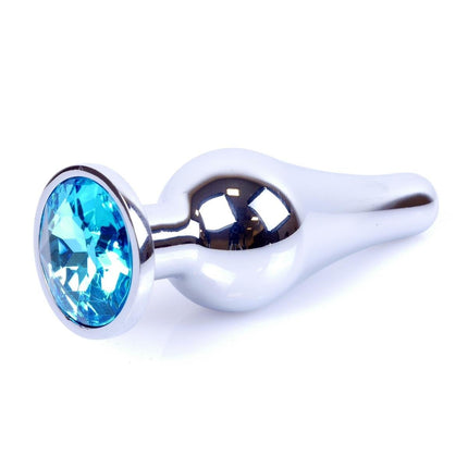 Bossoftoys - 64-00076 - Silver big Butt Plug - anal plug with Light blue stone - length 9 cm - dia 2,9 cm - colour window box