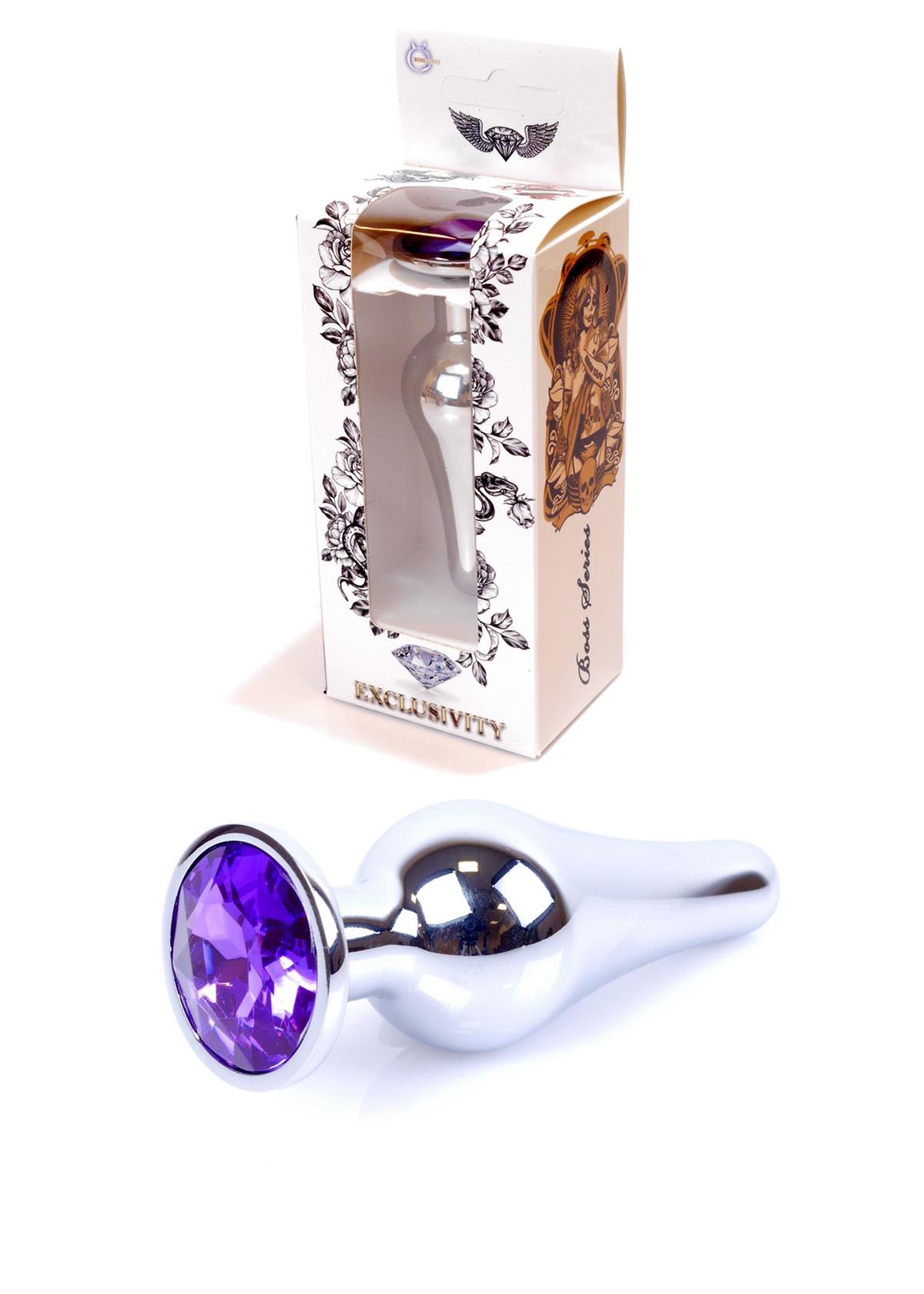 Edelstahl-Buttplug Silber mit violettem Stein 9 cm