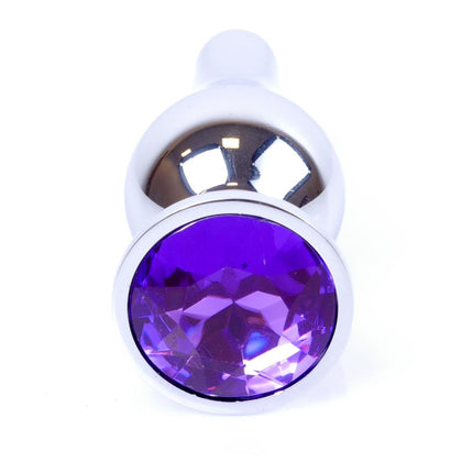 Bossoftoys - 64-00079 - Silver big Butt Plug - anal plug with Purple stone - length 9 cm - dia 2,9 cm - colour window box