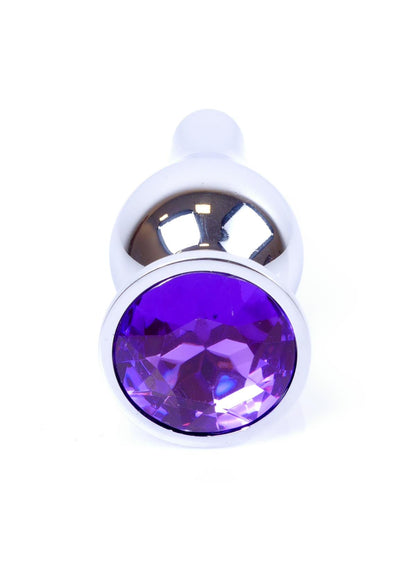Bossoftoys - 64-00079 - Silver big Butt Plug - anal plug with Purple stone - length 9 cm - dia 2,9 cm - colour window box