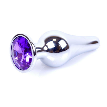 Bossoftoys - 64-00079 - Silver big Butt Plug - anal plug with Purple stone - length 9 cm - dia 2,9 cm - colour window box