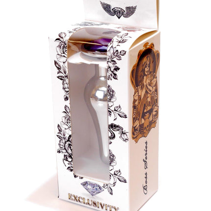 Bossoftoys - 64-00079 - Silver big Butt Plug - anal plug with Purple stone - length 9 cm - dia 2,9 cm - colour window box