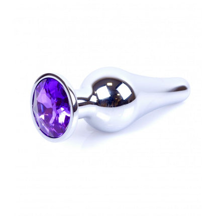 Bossoftoys - 64-00079 - Silver big Butt Plug - anal plug with Purple stone - length 9 cm - dia 2,9 cm - colour window box