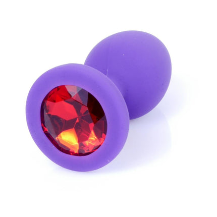 Bossoftoys - 64-00082 - PurpleSilicone Anal Plug - anal plug with red stone - length 7 cm - dia 2,7 cm - colour window box