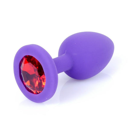 Bossoftoys - 64-00086 -Purple Silicone Anal Plug - anal plug with red stone - Medium size - length 7 cm - dia 2,7 cm - colour window box