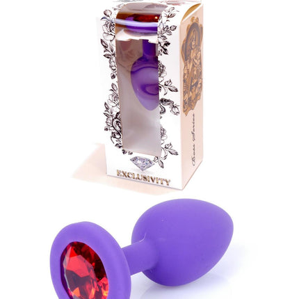 Bossoftoys - 64-00082 - PurpleSilicone Anal Plug - anal plug with red stone - length 7 cm - dia 2,7 cm - colour window box