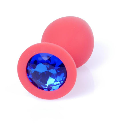 Bossoftoys - 64-00084 - Red Silicone Anal Plug - anal plug with blue stone - Medium size - length 7 cm - dia 2,7 cm - colour window box