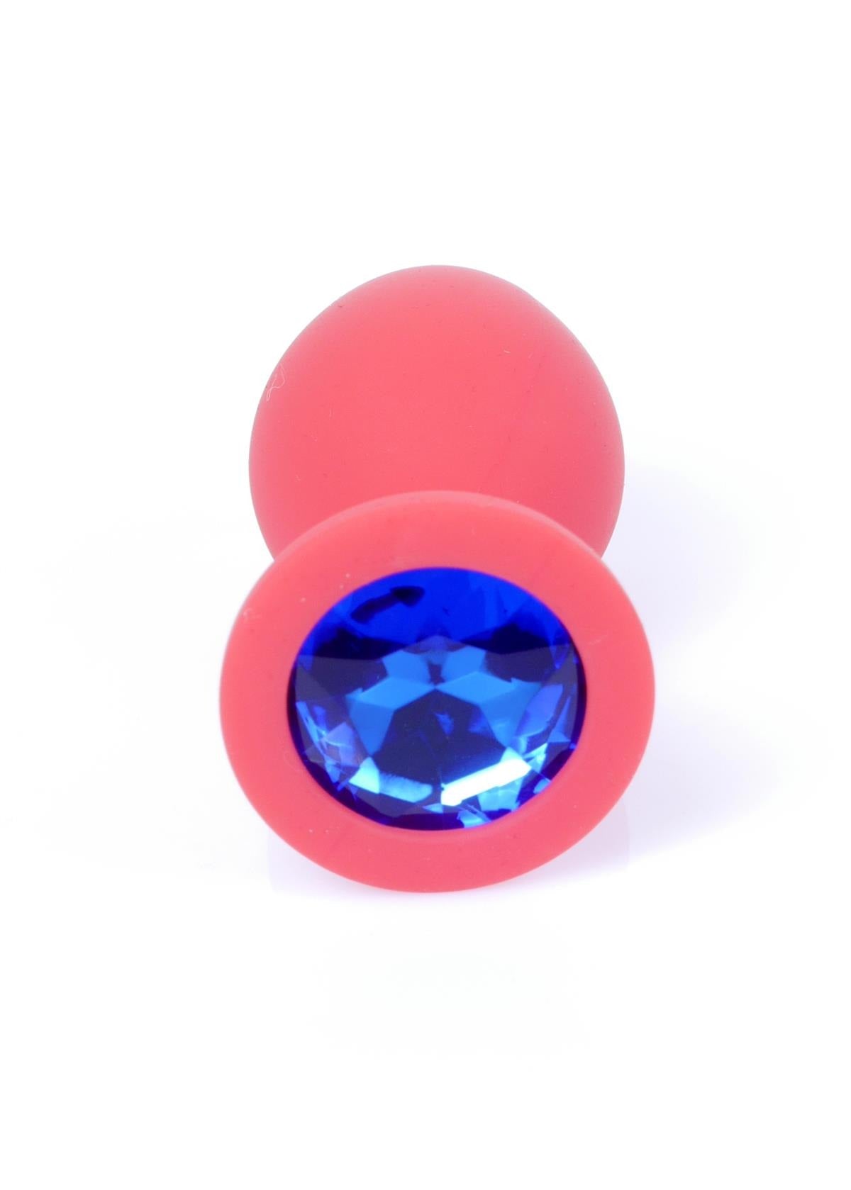 Bossoftoys - 64-00084 - Red Silicone Anal Plug - anal plug with blue stone - Medium size - length 7 cm - dia 2.7 cm - color window box