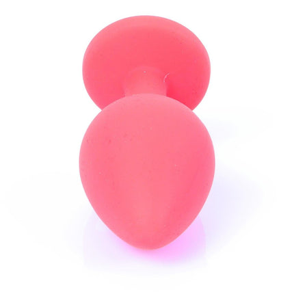 Bossoftoys - 64-00084 - Red Silicone Anal Plug - anal plug with blue stone - Medium size - length 7 cm - dia 2,7 cm - colour window box