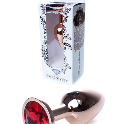 Bossoftoys - 64-00109 - Unique Colour - Rose Gold Anal Plug - Gold Plug with Red stone - length 7 CM - Dia 2,7 CM - colour window box