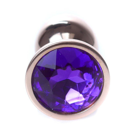 Bossoftoys - 64-00110 - Unique Colour - Rose Gold Anal Plug - Gold Plug with Purple stone - length 7 CM - Dia 2,7 CM - colour window box