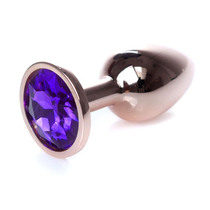 Bossoftoys - 64-00110 - Unique Colour - Rose Gold Anal Plug - Gold Plug with Purple stone - length 7 CM - Dia 2,7 CM - colour window box