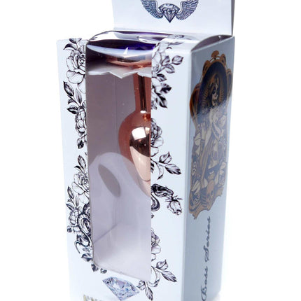 Bossoftoys - 64-00110 - Unique Colour - Rose Gold Anal Plug - Gold Plug with Purple stone - length 7 CM - Dia 2,7 CM - colour window box