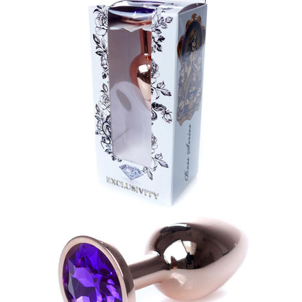 Bossoftoys - 64-00110 - Unique Colour - Rose Gold Anal Plug - Gold Plug with Purple stone - length 7 CM - Dia 2,7 CM - colour window box