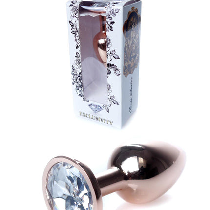 Bossoftoys - 64-00112 - Unique Colour - Rose Gold Anal Plug - Gold Plug with White stone - length 7 CM - Dia 2,7 CM - colour window box
