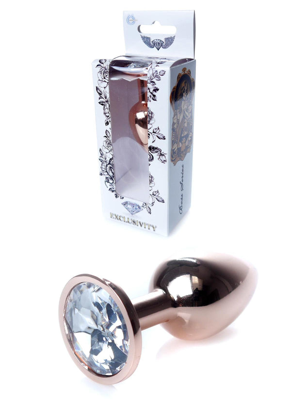 Analplug Roségold mit weißem Stein – 7 cm