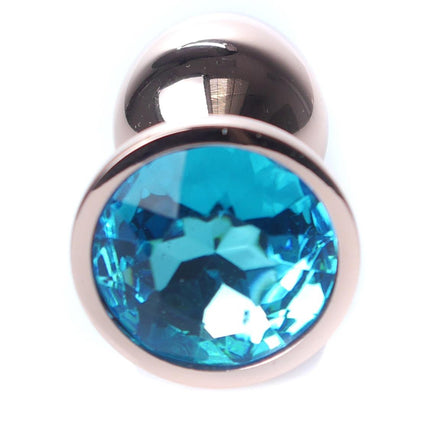 Bossoftoys - 64-00113 - Unique Colour - Rose Gold Anal Plug - Gold Plug with Blue stone - length 7 CM - Dia 2,7 CM - colour window box
