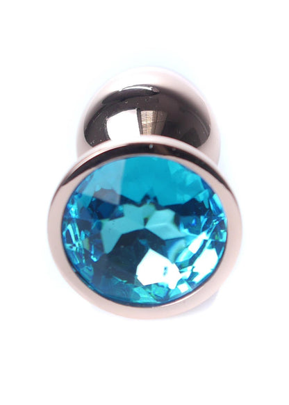 Bossoftoys - 64-00113 - Unique Colour - Rose Gold Anal Plug - Gold Plug with Blue stone - length 7 CM - Dia 2,7 CM - colour window box
