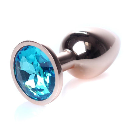 Bossoftoys - 64-00113 - Unique Colour - Rose Gold Anal Plug - Gold Plug with Blue stone - length 7 CM - Dia 2,7 CM - colour window box