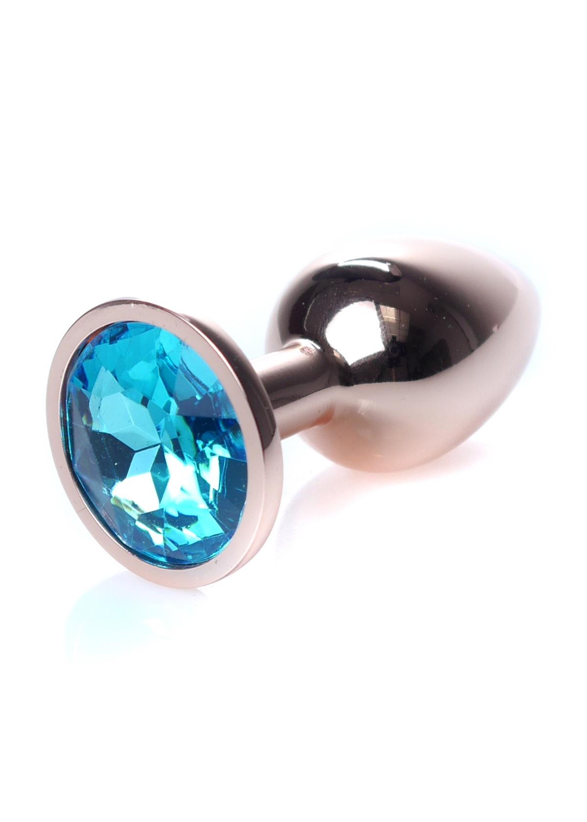 Bossoftoys - 64-00113 - Unique Colour - Rose Gold Anal Plug - Gold Plug with Blue stone - length 7 CM - Dia 2,7 CM - colour window box
