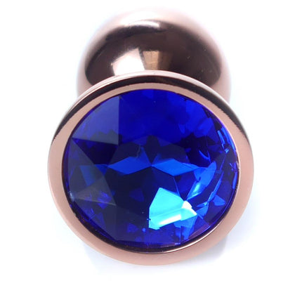 Bossoftoys - 64-00114 - Unique Colour - Rose Gold Anal Plug - Gold Plug with Dark Blue stone - length 7 CM - Dia 2,7 CM - colour window box