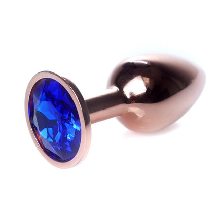 Bossoftoys - 64-00114 - Unique Colour - Rose Gold Anal Plug - Gold Plug with Dark Blue stone - length 7 CM - Dia 2,7 CM - colour window box
