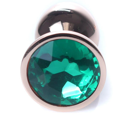 Bossoftoys - 64-00115 - Unique Color - Rose Gold Anal Plug - Gold Plug with green stone - length 7 CM - Dia 2.7 CM - color window box