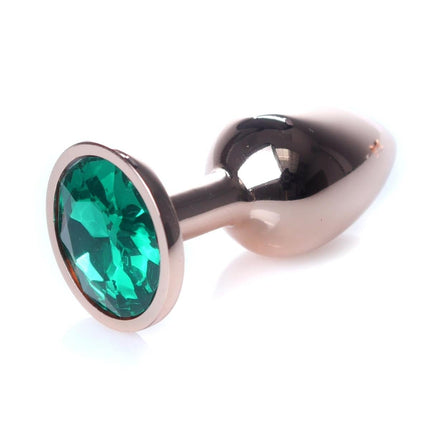 Bossoftoys - 64-00115 - Unique Color - Rose Gold Anal Plug - Gold Plug with green stone - length 7 CM - Dia 2.7 CM - color window box