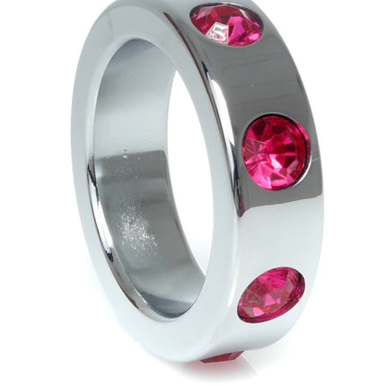 Bossoftoys - 64-00119 - Stainless steel - Metal Cockring - with Pink Diamond stones - Medium size - inner dia 3.5 CM - outer dia 4.5 CM