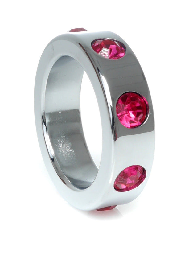 Metalen Cockring met Roze Diamantjes - 3,5 cm
