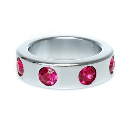 Bossoftoys - 64-00119 - Stainless steel - Metal Cockring - with Pink Diamond stones - Medium size - inner dia 3.5 CM - outer dia 4.5 CM