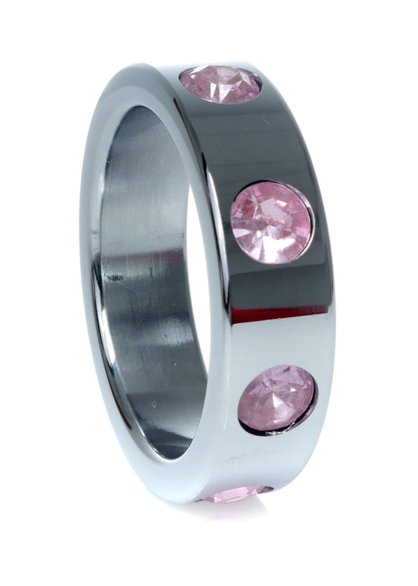 Metalen Cockring met Roze Diamantjes - Large 4,5 cm