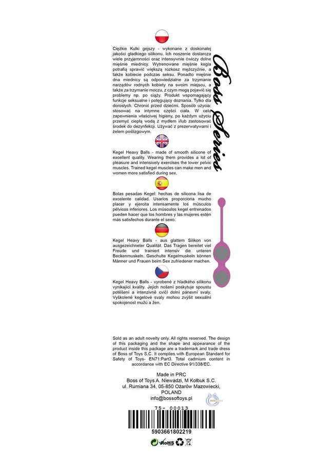 Bossoftoys - 75-00013 - Silicone Kegel Balls - length 16,5 cm - width  32mm  - 20g - DarkPink - strong blister