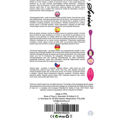 Bossoftoys - 75-00015 - Vibrating Kegel Balls - 32mm - 80g - Pink 10 function Remote Control - Rechargeable - Silicone Kegel Balls - strong blister
