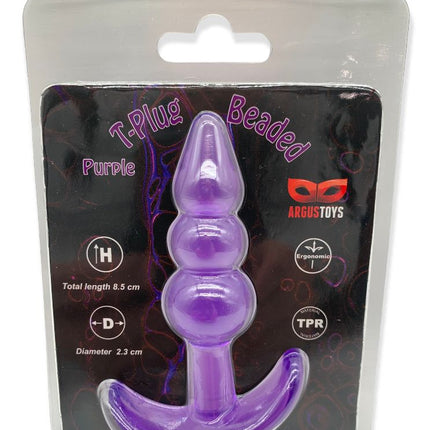 Argus - T-Plug Siliconen Kralen Plug - Paars - Verpakt in Sterke Blister - AT 001125
