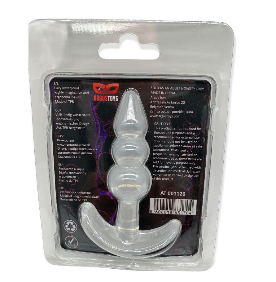 Argus T-Plug Beaded Plug Doorzichtig - 8,5 Cm Verpakt in Sterke Blister - AT 001126
