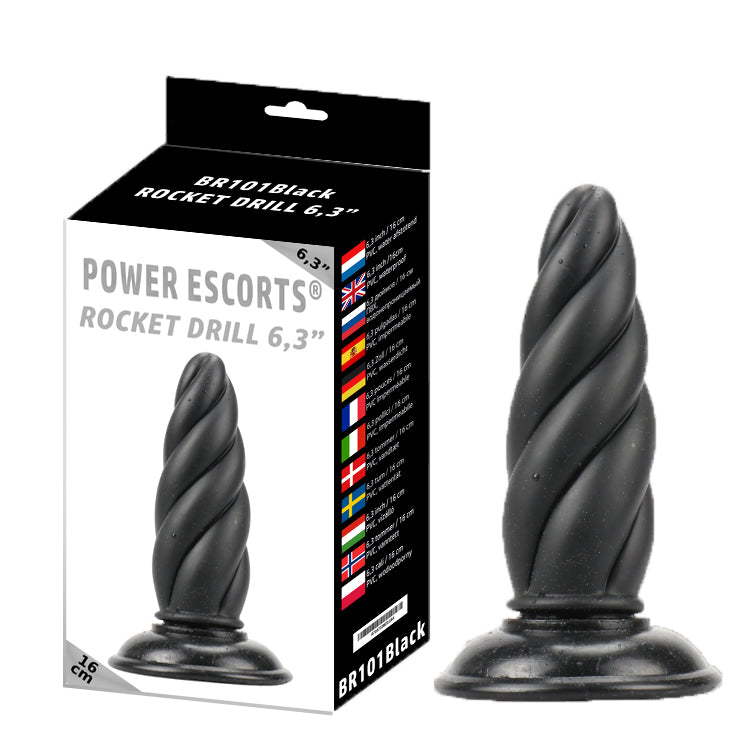 Power Escorts - BR101 - Rocket Drill 6.3'' Plug - Big Size Anal Plug 16 CM - Black