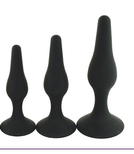 Power Escorts - BR12Black - Silicone Anal Plug 3 Pack Set - Strong Suction Cup