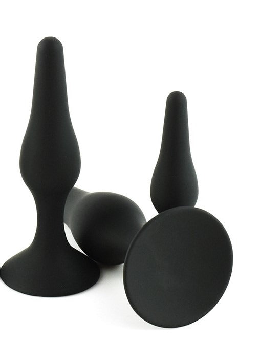 Power Escorts - BR12Black - Silicone Anal Plug 3 Pack Set - Strong Suction Cup