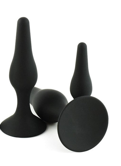 Power Escorts - BR12Black - Silicone Anal Plug 3 Pack Set - Strong Suction Cup