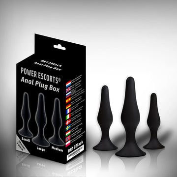 Siliconen Anal Plug 3-Pack Set Zwart met Zuignap