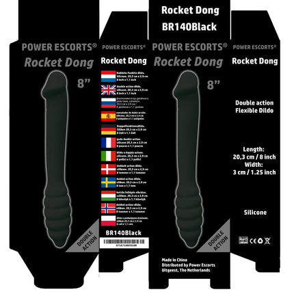 Power Escorts - BR140 - Rocket Dong - Double Dildo - Extreme Flexible - Ideal For Starters - 20.4 × 3 CM - Black