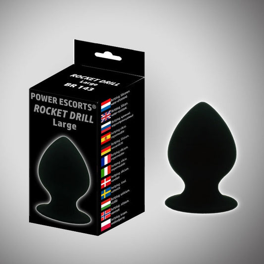 Power Escorts - BR143 - Rocket Drill Large - Anal Plug - Strong Suction Cup - 9.5 × 5.2 CM / 3.7 × 2.02 Inch - Black