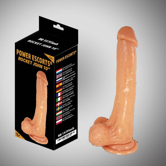 Power Escorts - BR157 - Rocket John 10'' - Realistic Dildo - 10 Inch / 25.5 CM - Flesh
