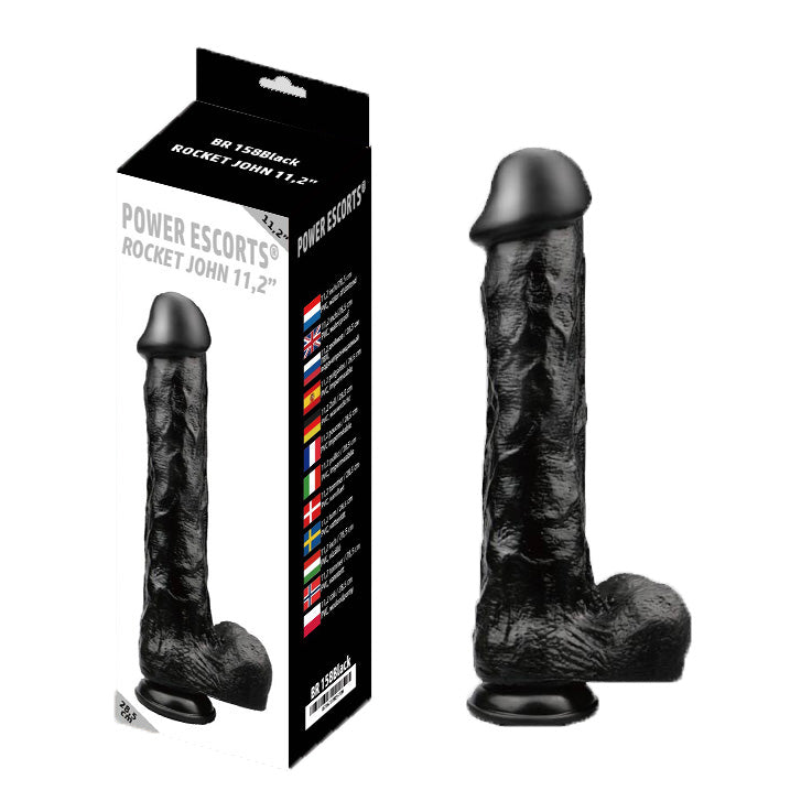 Power Escorts - BR158 - Rocket John 11.2'' - Mega Realistic Dildo - 11.2 Inch / 28.5 CM - Black