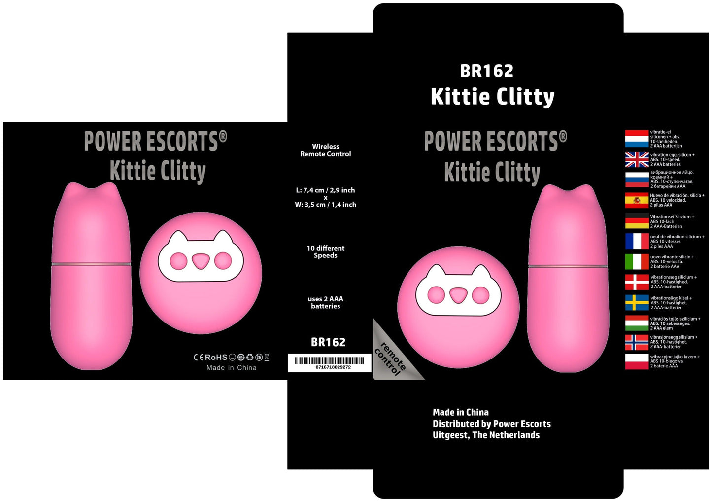 Power Escorts - BR162 - Kittie Clitty - Trendy Remote Egg - 7.4 × 3.2 CM - Pink