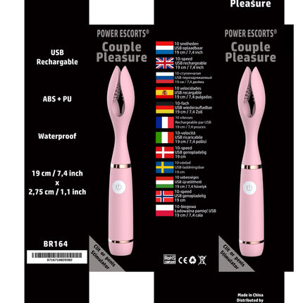 Power Escorts - BR164 - Couple Pleasure - Couple Vibrator - Rechargeable - Silicone - 19 × 2,75 CM - Pink
