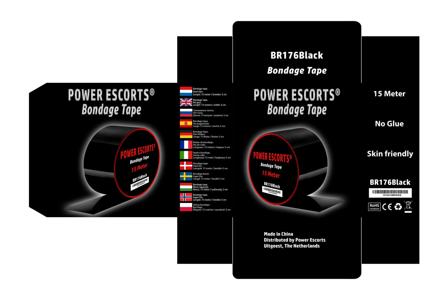 Power Escorts - BR176 - Bondage Tape - Kinky Fetish - 15 Meters - Black