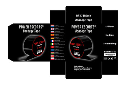 Power Escorts - BR176 - Bondage Tape - Kinky Fetish - 15 Meters - Black